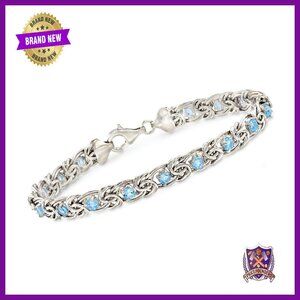 Sterling Silver Byzantine Bracelet with Topaz Gemstones, 7 Inch